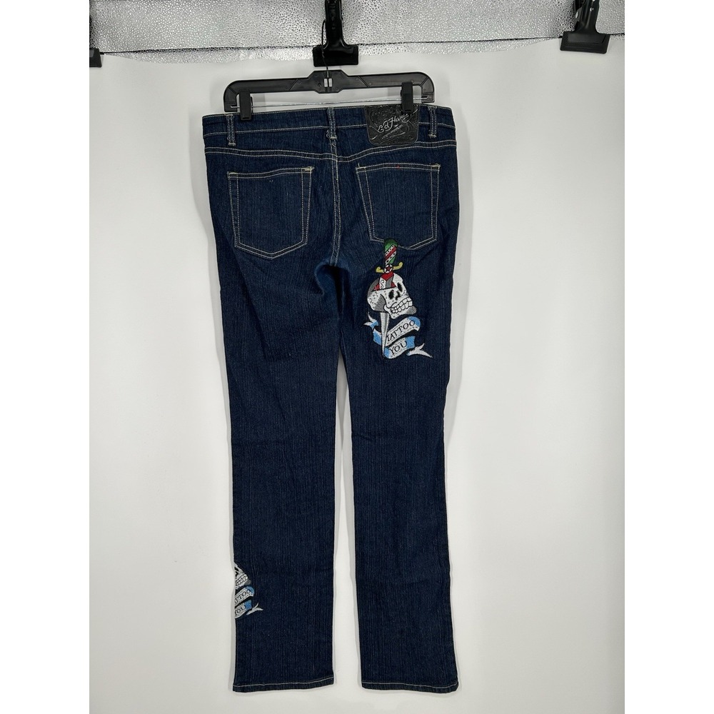 Ed Hardy Straight Leg Embroidered Tattoo You Jeans Y2K Womens Size 13/14 34 x 30